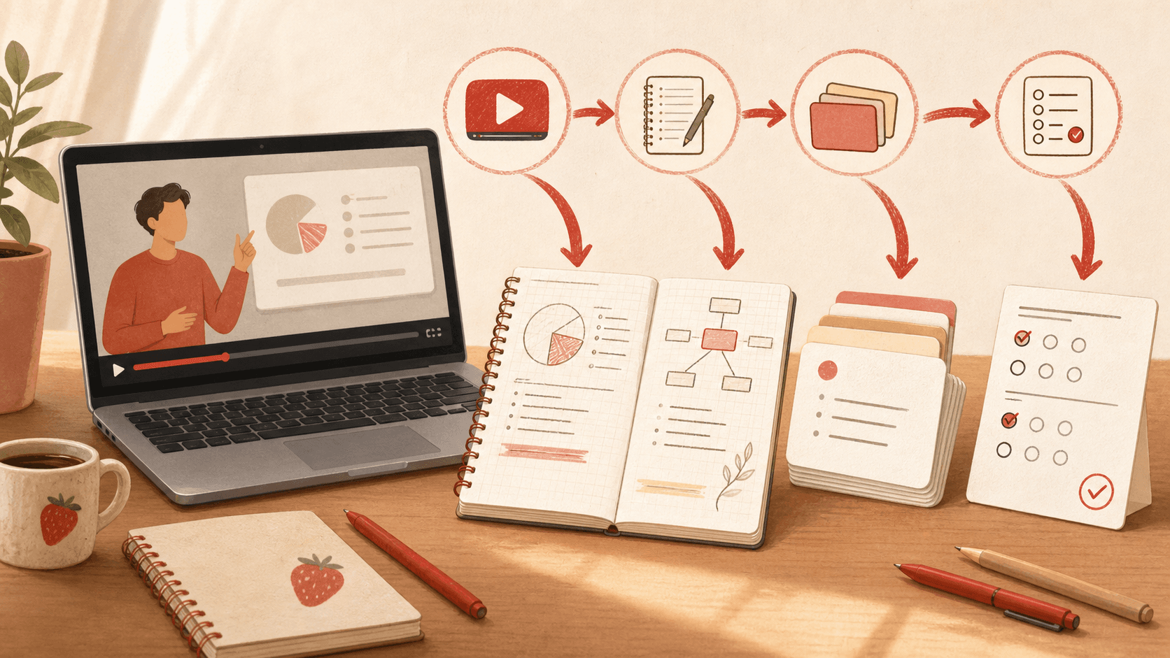 Illustration for How to Turn a YouTube Lecture Into Notes, Flashcards, and a Quiz